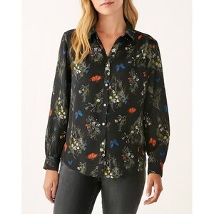 Worthington | Moody Floral Butterfly Pattern Top Long Sleeve Chemise Blouse